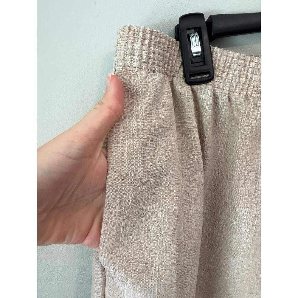 Allison Daley Petite Beige Textured Elastic Waist Pull On Pants Trousers 14P